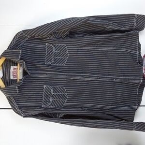 Rerun Mens Black Western Shirt White stripe Roll Tab Sleeves Sz.XL